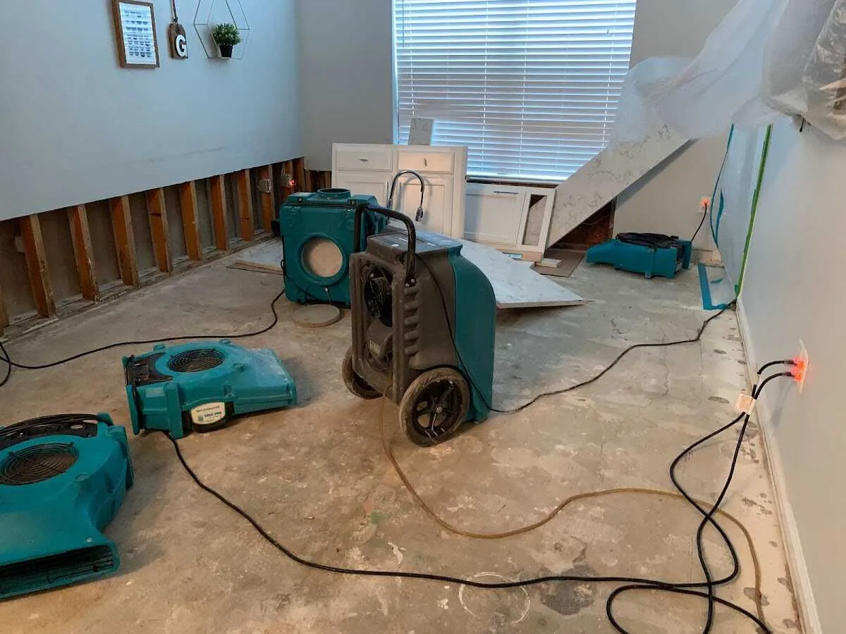 Dehumidifier in flood-cut room for Water Damage Restoration in Mansfield